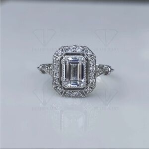 1890's Vintage Art Deco 2CT Emerald Cut Diamond In 935 Argentium Silver